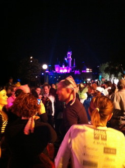 a lot of runners with the castle behind them at the Never Land 5k in Disneyland 2012