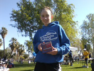 Johannah Ragland with her 1st place age group award in the Palm Springs Half Marathon 2012