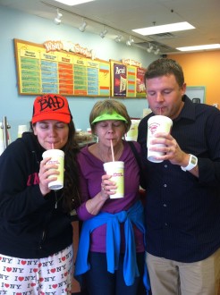 Aurora De Lucia with Becky and Marty drinking delicious Planet Smoothie