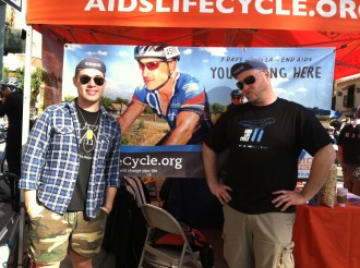 James and Michael in front of the AIDS LifeCycle booth at Tour de Palm Springs 2012