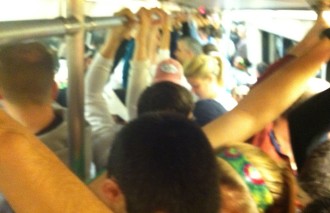 crowded subway in Washington DC on the way to Rock 'n' Roll USA 2012