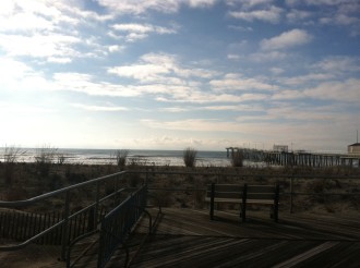 Atlantic City Boardwalk on a foggy day