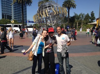 Aurora posing with her friends Fareer and Amber after the finish of the Hollywood Half Marathon 2012