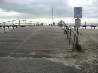 tiny wodden incline leading to the pier at the Atlantic City Boardwalk