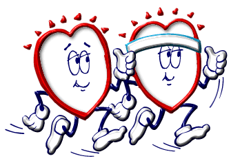 cartoon hearts dressed as athletes, running together
