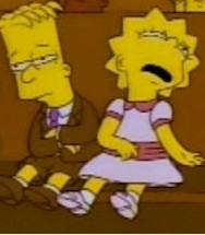 Bart and Lisa Simpson (of The Simpsons) sleeping in Springfield's church