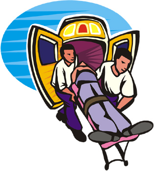 paramedics cartoon, loading someone into an ambulance
