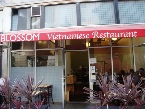 Outside storefront of Blossom Vietnamese Restaurant in downtown Los Angeles