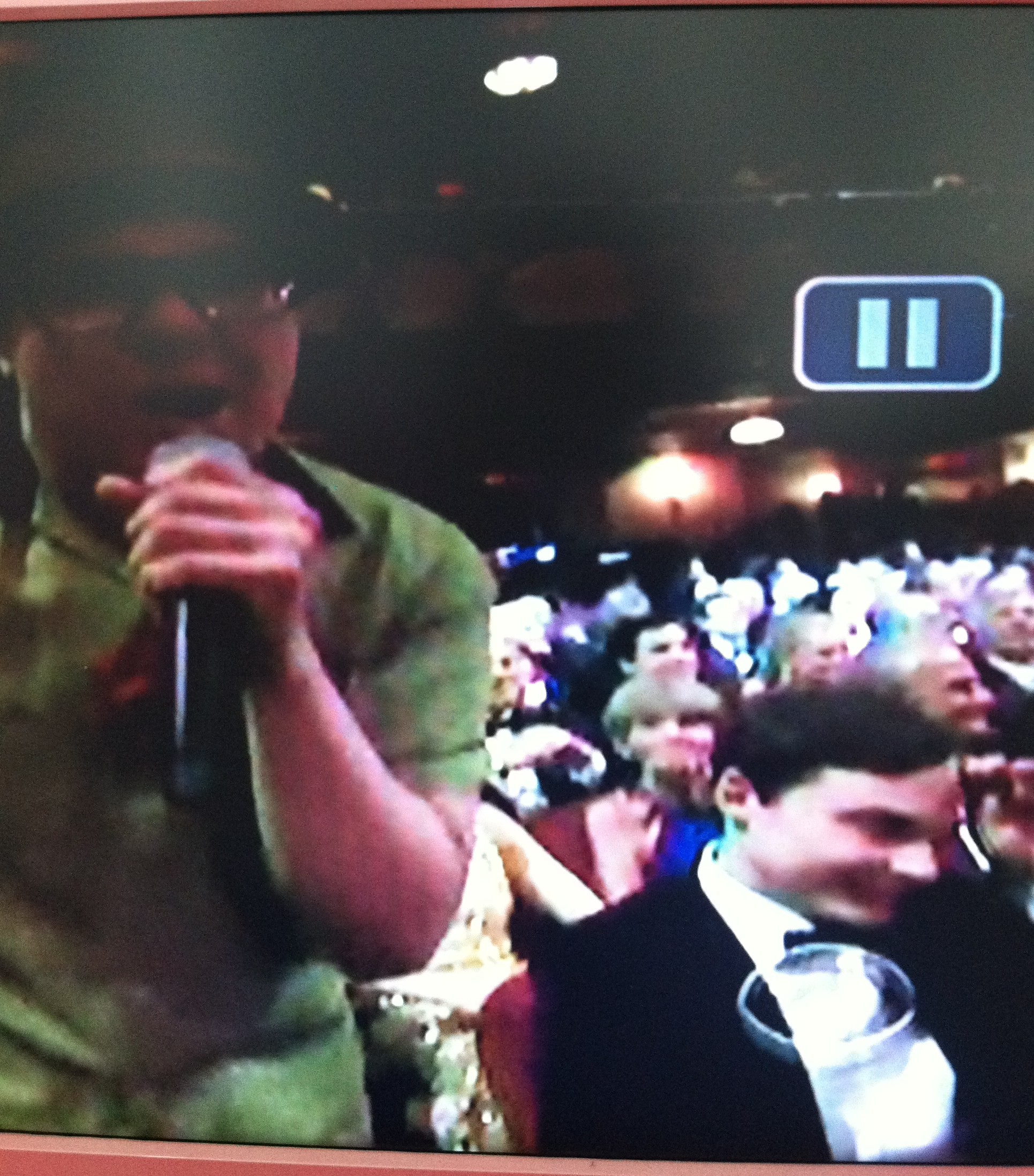 Jim Parsons looking away/down during the Godspell performance on the Tony Awards