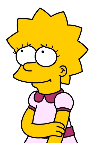 Lisa Simpson in a pink dress, rubbing her arm, looking touched