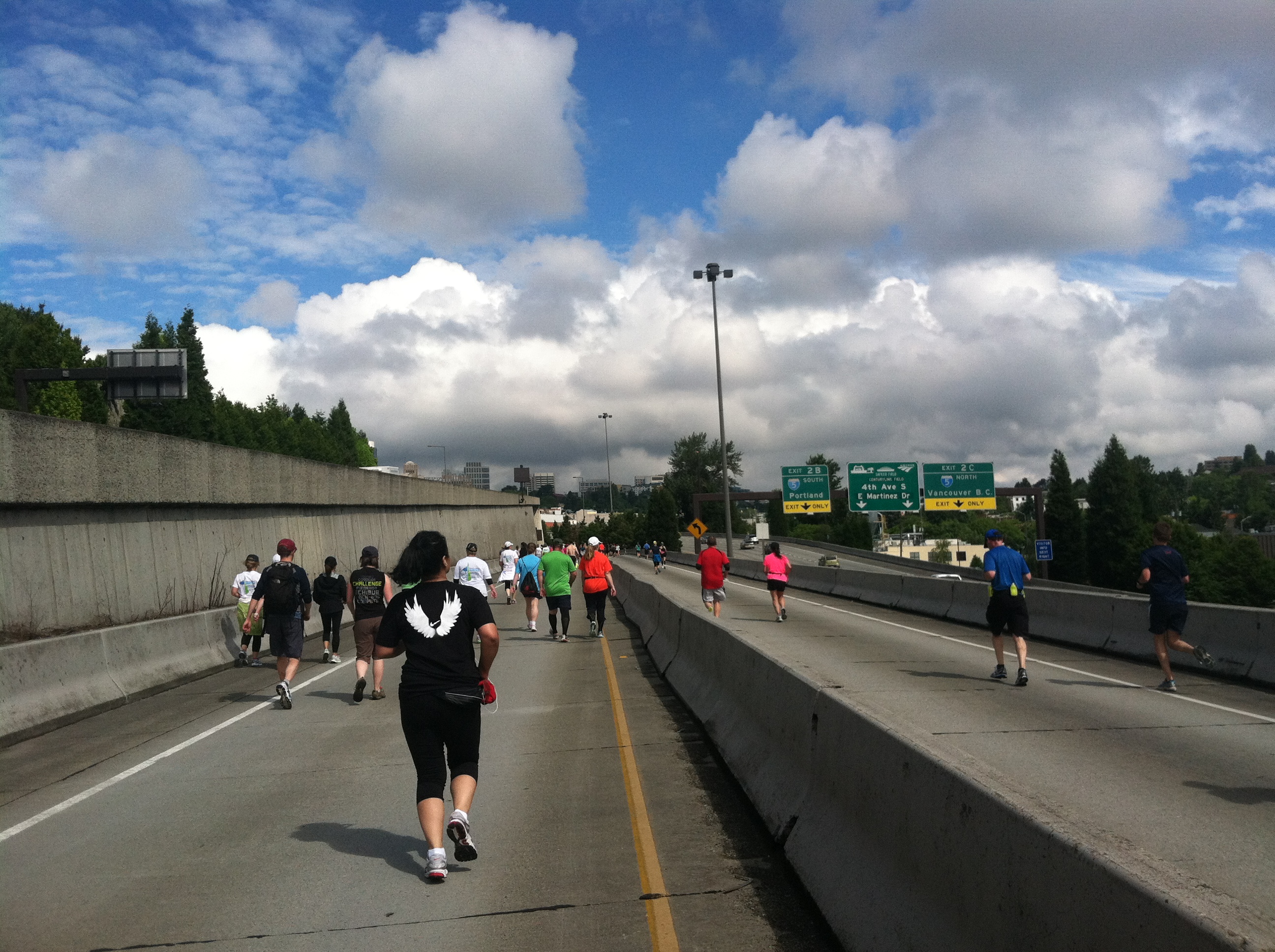 runners on the highway during the Rock n Roll Seattle Marathon 2012