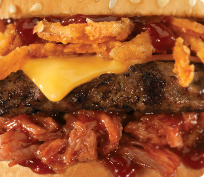close up on the Memphis BBQ Six Dollar Burger from Carl's Jr. 