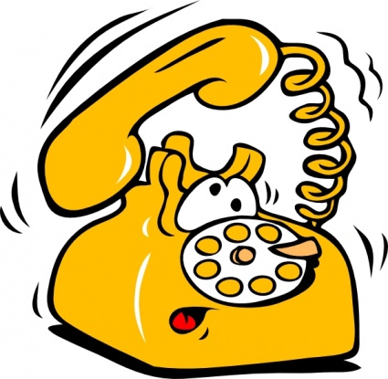 yellow cartoon rotary telephone, with an exhausted cartoon face, ringing off the hook