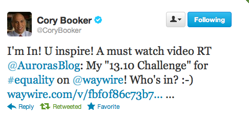 Cory Booker's tweet to Aurora De Lucia - and she is freaking out about it. 