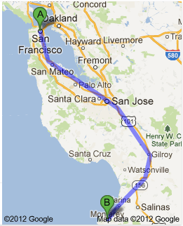 San Francisco to Monterey on Google maps