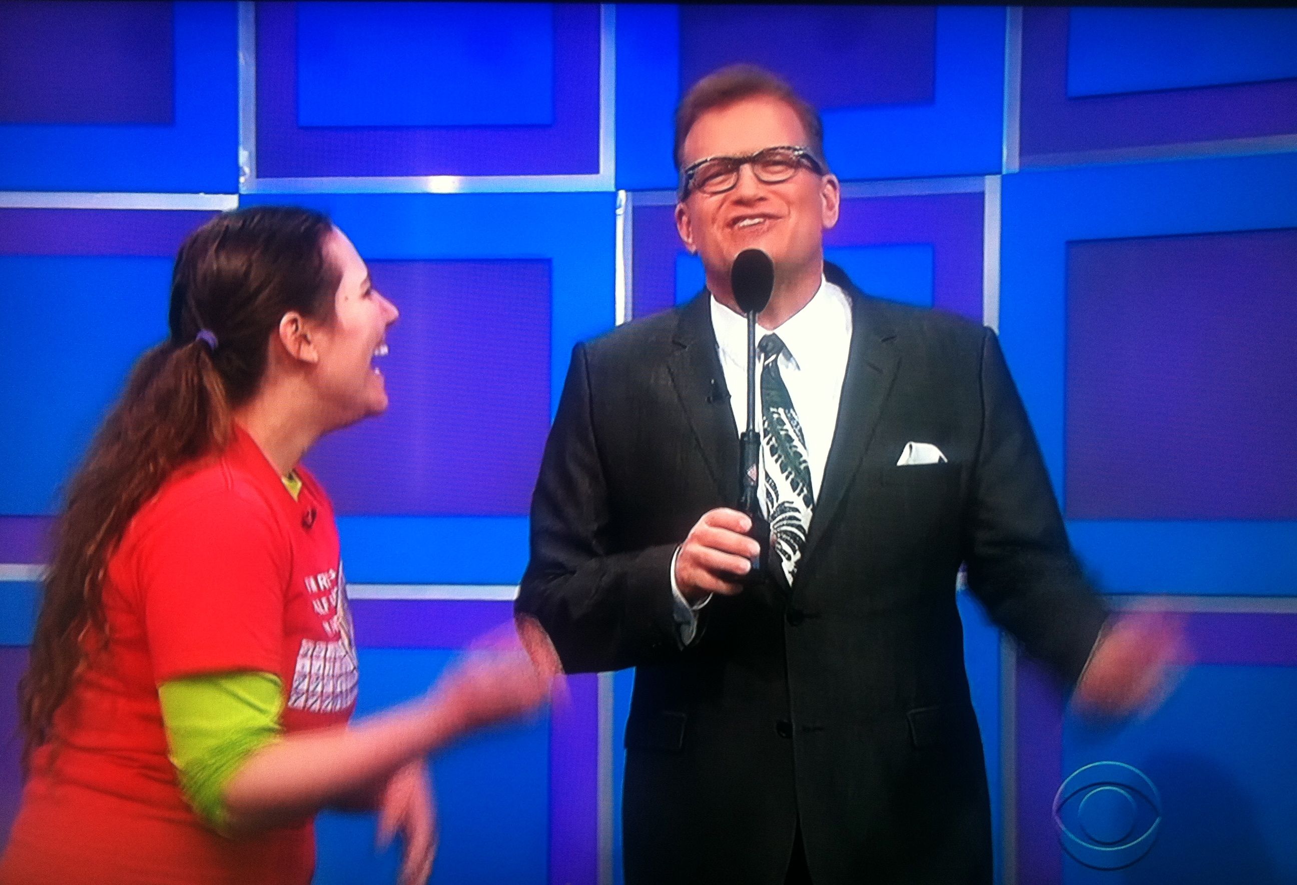 Drew Carey lightly making fun of Aurora De Lucia on The Price is Right - and she loves every second of it
