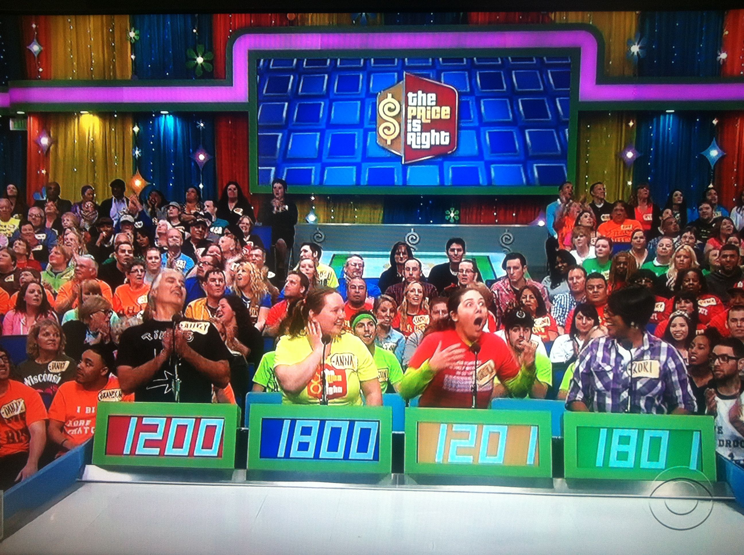 Aurora freaking out - possibly a bit too much with a very wide open mouth in contestant's row on The Price is Right