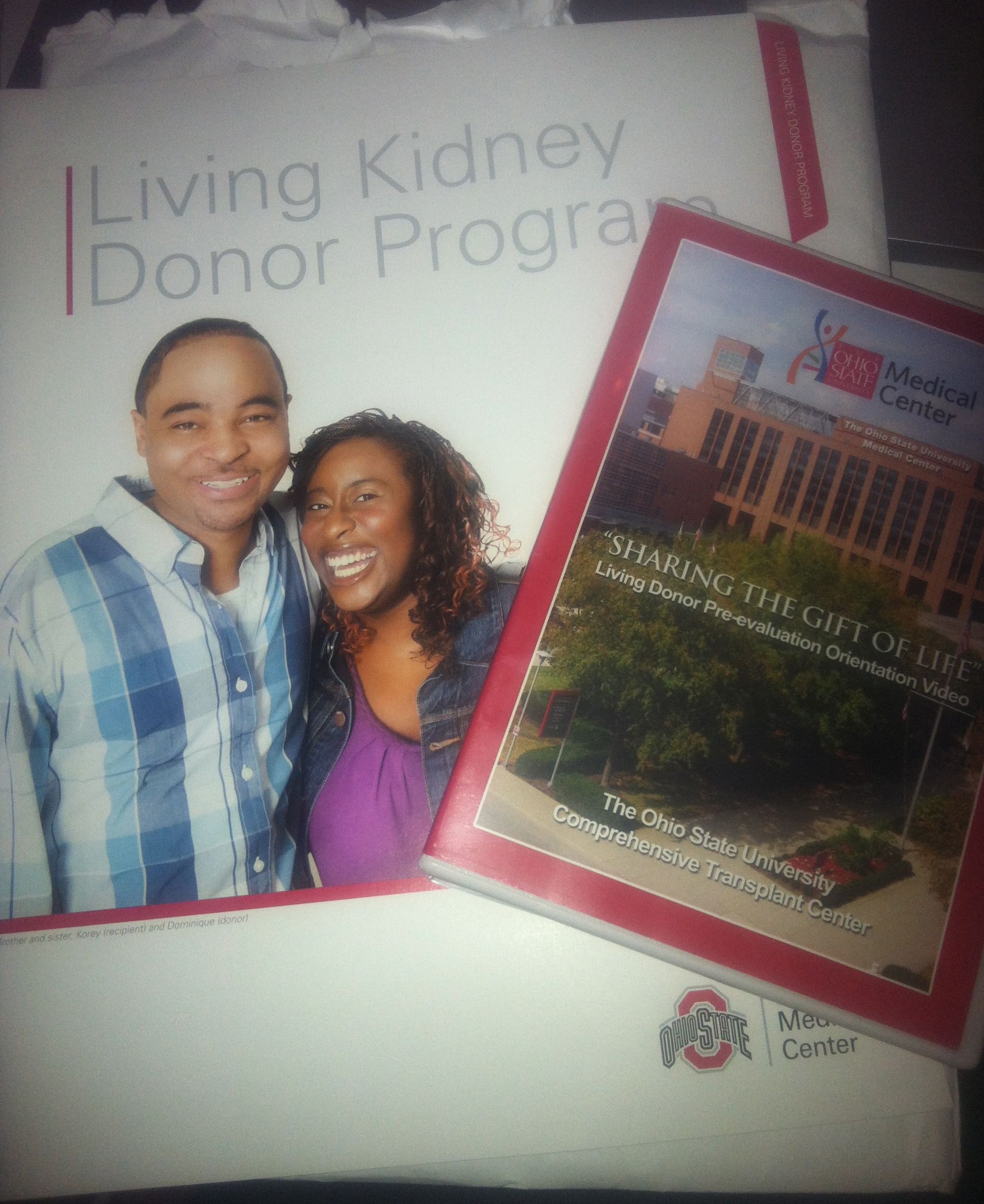 packet of information from OSU Wexner Medical Center about kidney donation