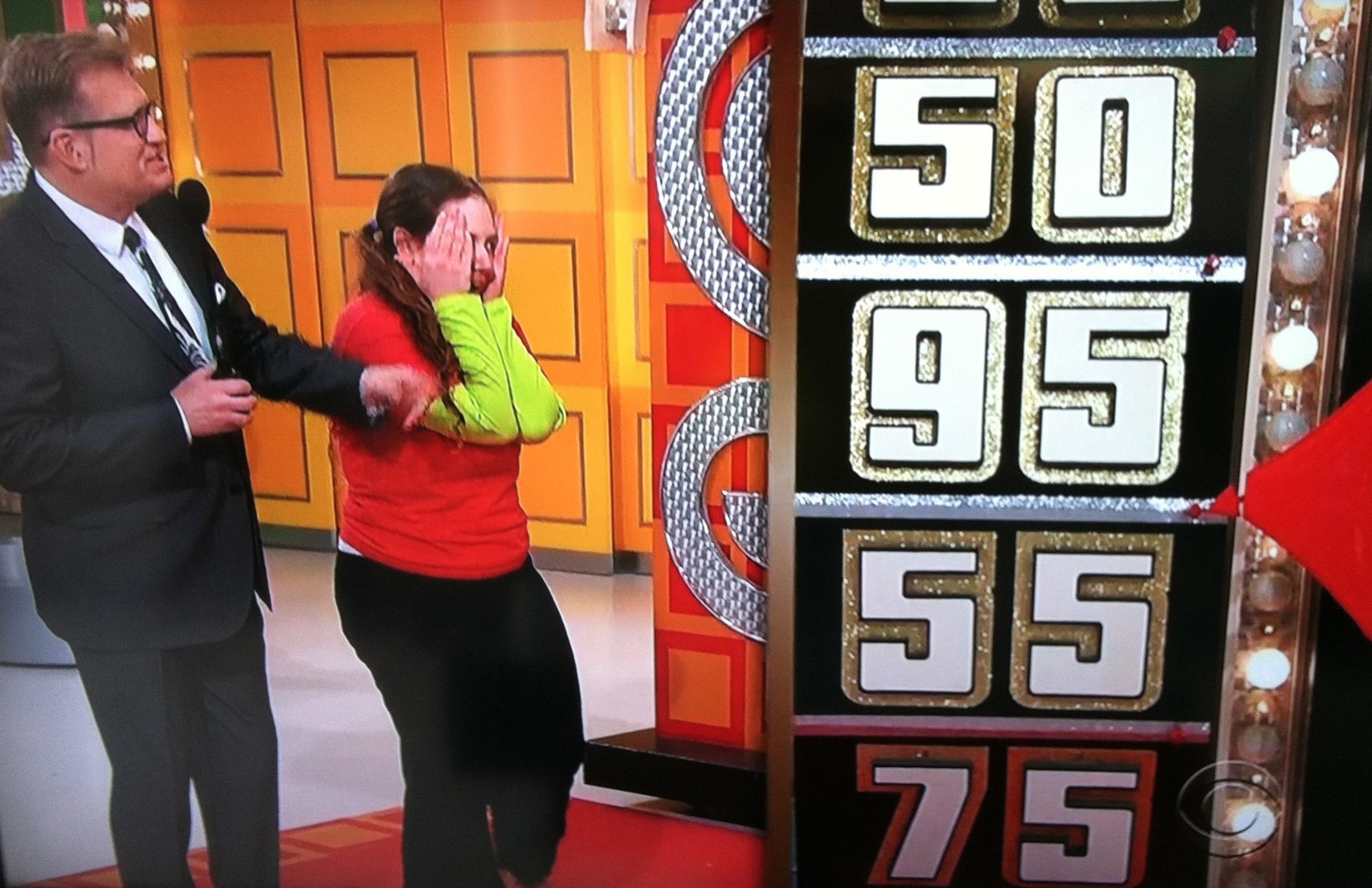 Aurora De Lucia narrowly missing 95 cents at The Price is Right wheel with Drew Carey