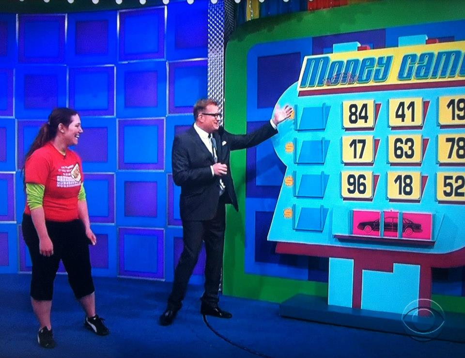 Aurora De Lucia with Drew Carey at The Money Game on The Price is Right