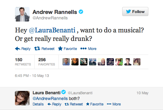 Andrew Rannells tweets to Laura Benanti about doing a musical after the cancellation of their show
