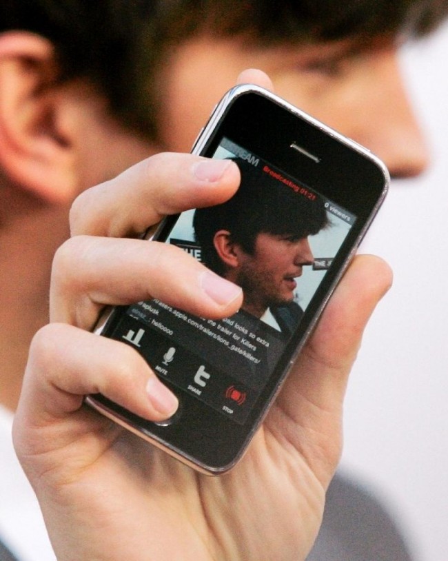 (Ashton Kutcher broadcasting from his iPhone) Photo credit: PureMobile.com