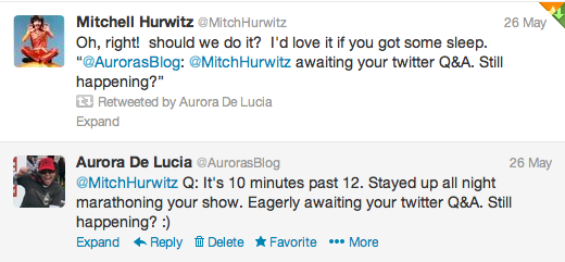 Aurora De Lucia and Mitch Hurwitz talking on twitter about Arrested Development