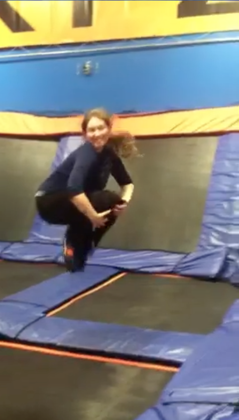 Aurora De Lucia attempting a tuck jump at SkyRobics