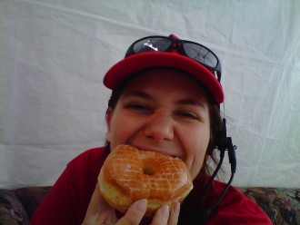 Aurora eating a donut