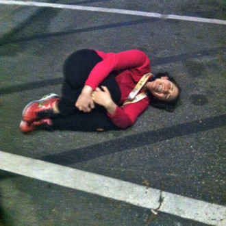 Lying in the parking lot after being 44 seconds off. (This will have to do until the pro photos come out.)