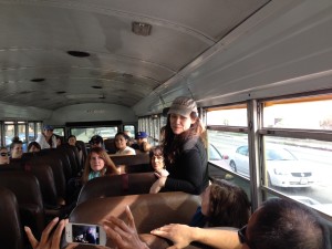 Aurora De Lucia playing a game on the Do Good Bus