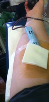Aurora's arm while giving blood for her failed kidney try in Ohio