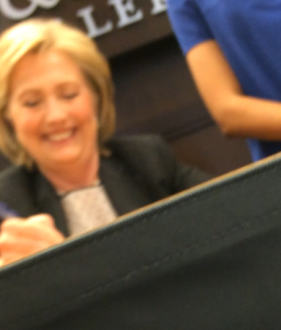 Hillary Clinton smiling at her book signing in Los Angeles, California at The Grove