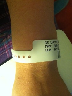 Aurora's medical bracelet while she waits for a kidney test