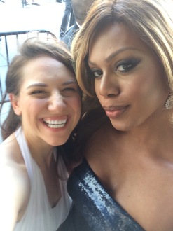 Aurora De Lucia posing with Laverne Cox at the Creative Arts Emmys
