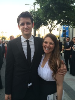 Zach Woods posing with Aurora De Lucia before the Creative Arts Emmys Governor's Ball 2014