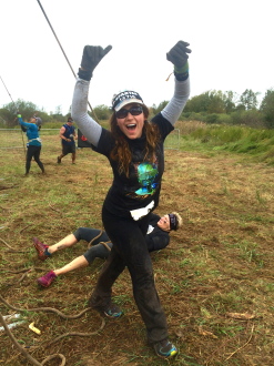 Aurora walking away from the Hercules Hoist in a celebratory manner at the Spartan trifecta-in-a-day 2014