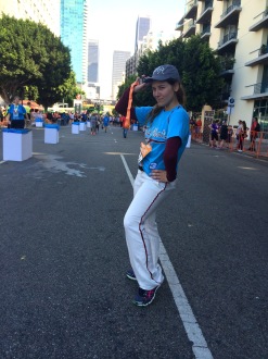 Aurora De Lucia giving face at the end of the Rock 'n' Roll Los Angeles half marathon 2014