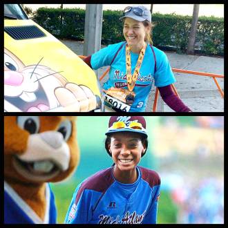 Aurora alongside a photo of Mo'ne Davis, with both of them laughing at a bunny