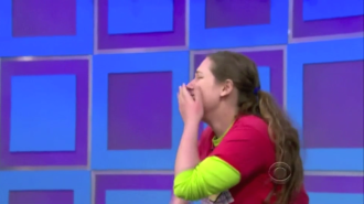 Aurora facing the side practically crying on The Price is Right
