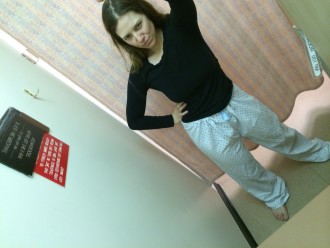 Aurora De Lucia trying to look cool in her hospital pants