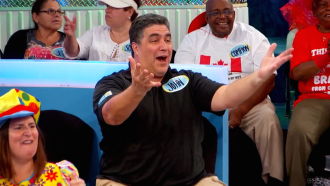 Aurora's dad in disbelief during Let's Make a Deal