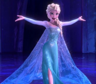 Elsa with arms out during "Let It Go"