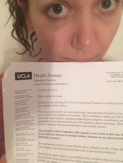 Aurora holding up kidney rejection letter