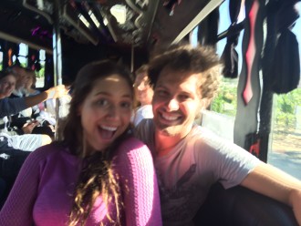 Alex and Aurora on party bus - blurry but fun