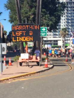 Marathon left at Linden sign at Long Beach Marathon