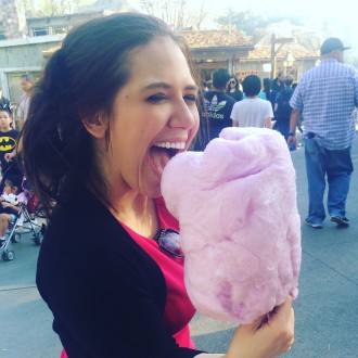 Aurora eating cotton candy at Knotts filtered