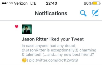Jason Ritter liked my tweet!
