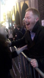 Jesse Tyler Ferguson and Aurora outside of Fully Committed