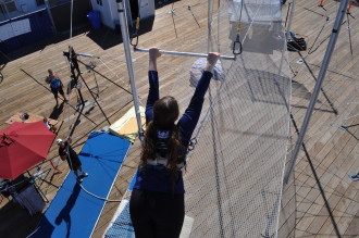 Aurora prepping to trapeze at Santa Monica Pier